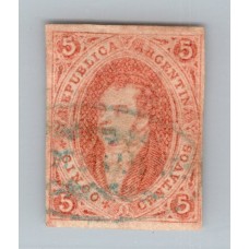 ARGENTINA 1867 GJ 27A ESTAMPILLA RIVADAVIA DE 6ta TIRADA DE PERFECTA CONDICION, ESPLENDIDO CON SUS 4 MARGENES HERMOSO SELLO CLASICO RARO Y DE LUJO U$ 270